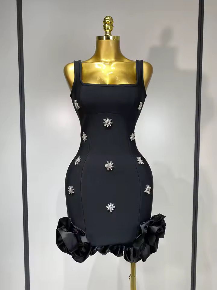 Rhinestone mini bandage dress Black (Pre-order)