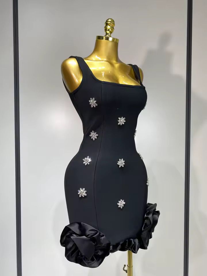 Rhinestone mini bandage dress Black (Pre-order)