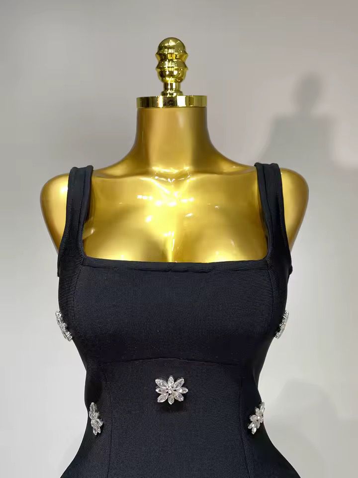 Rhinestone mini bandage dress Black (Pre-order)