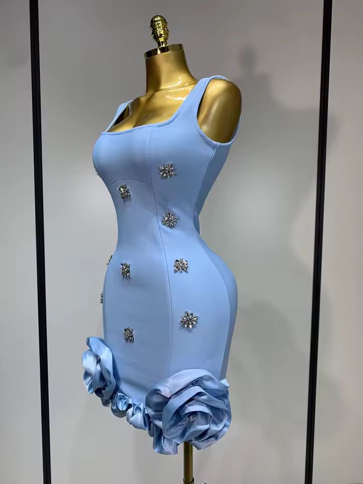 Rhinestone  mini bandage dress Blue (Pre-order)
