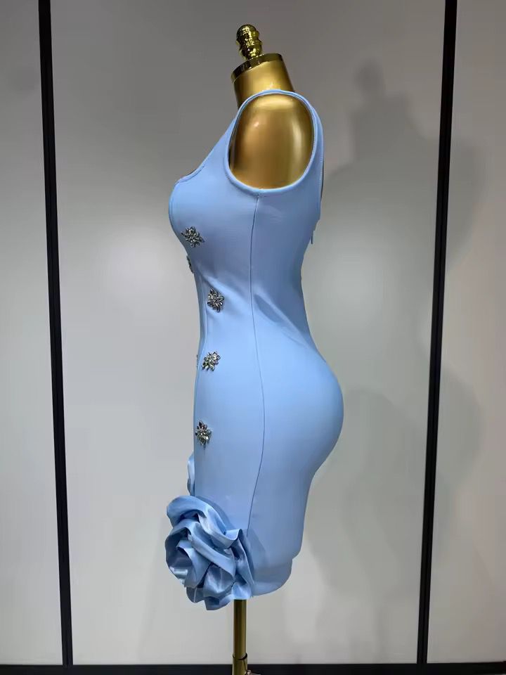 Rhinestone  mini bandage dress Blue (Pre-order)