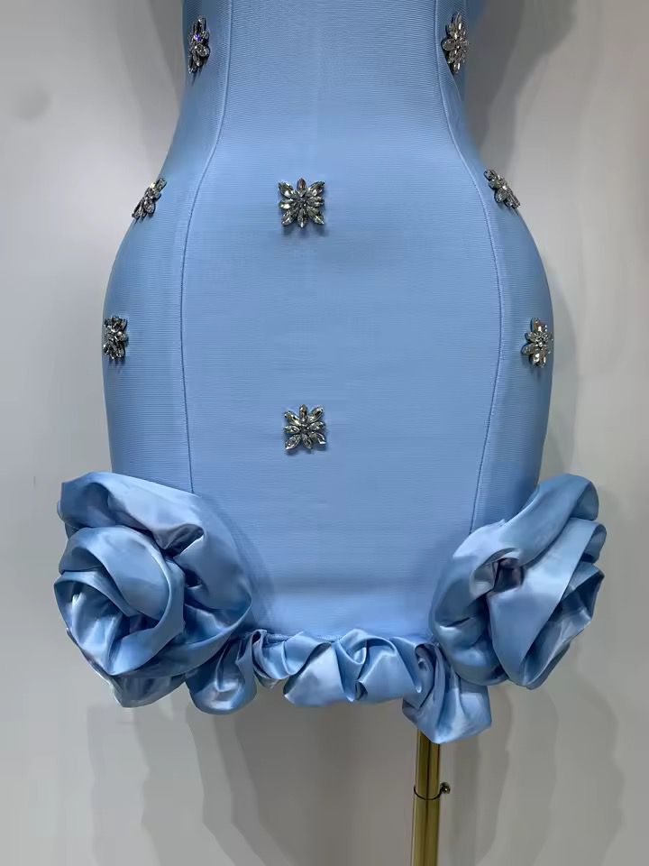Rhinestone  mini bandage dress Blue (Pre-order)
