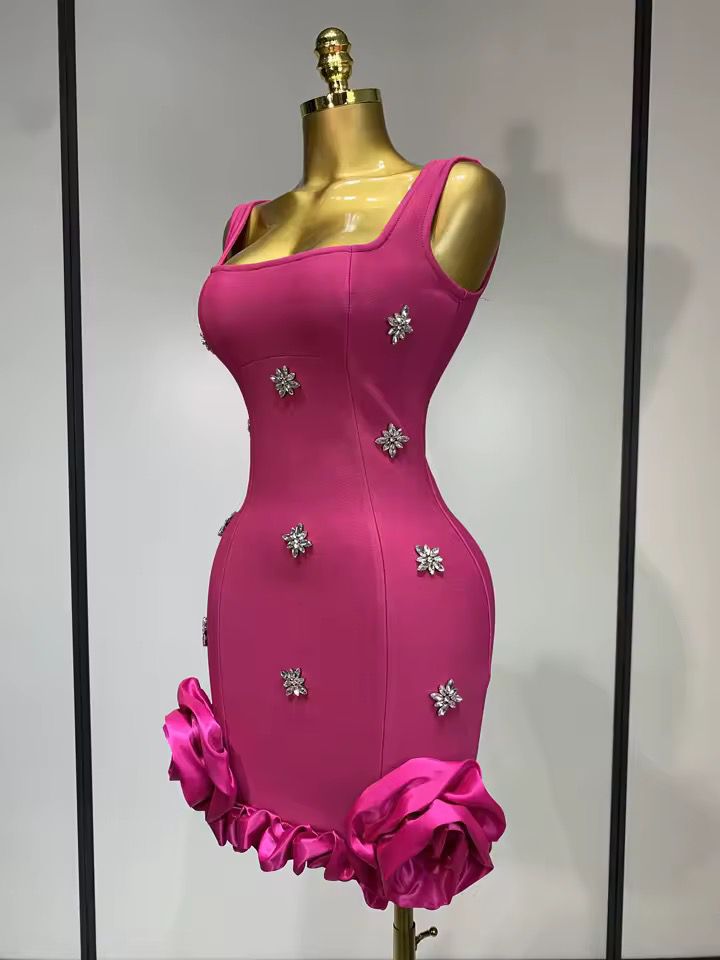 Rhinestone  mini bandage dress Pink (Pre-order)