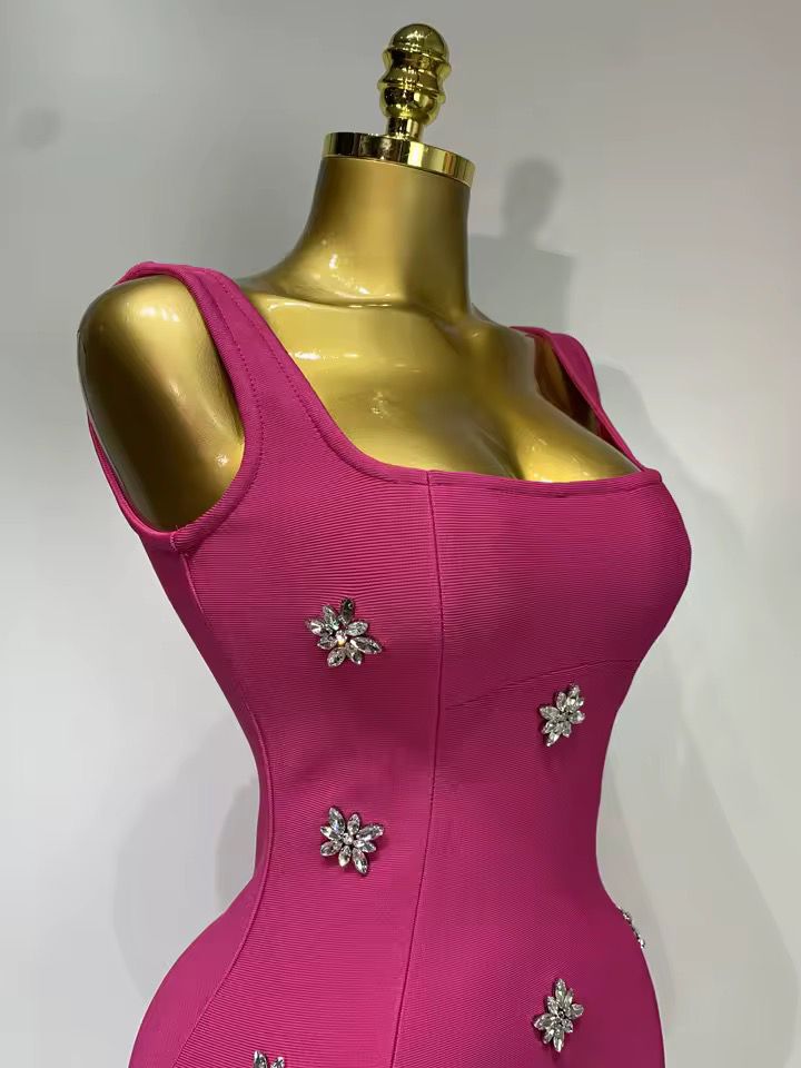 Rhinestone  mini bandage dress Pink (Pre-order)