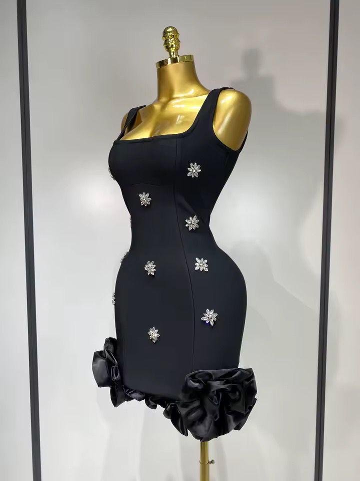 Rhinestone mini bandage dress Black (Pre-order)