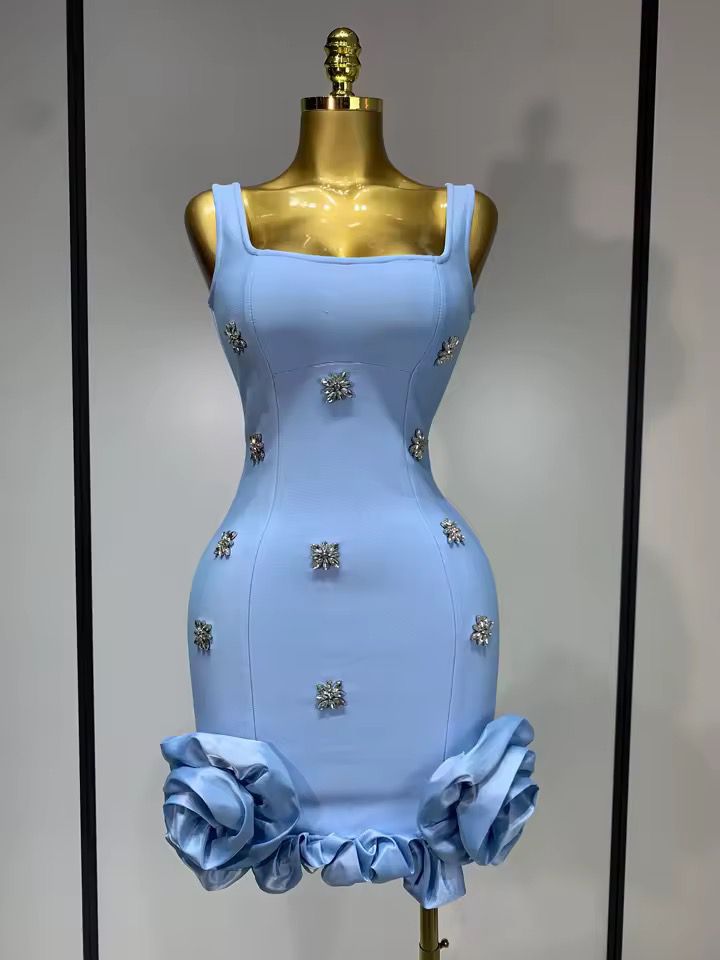 Rhinestone  mini bandage dress Blue (Pre-order)