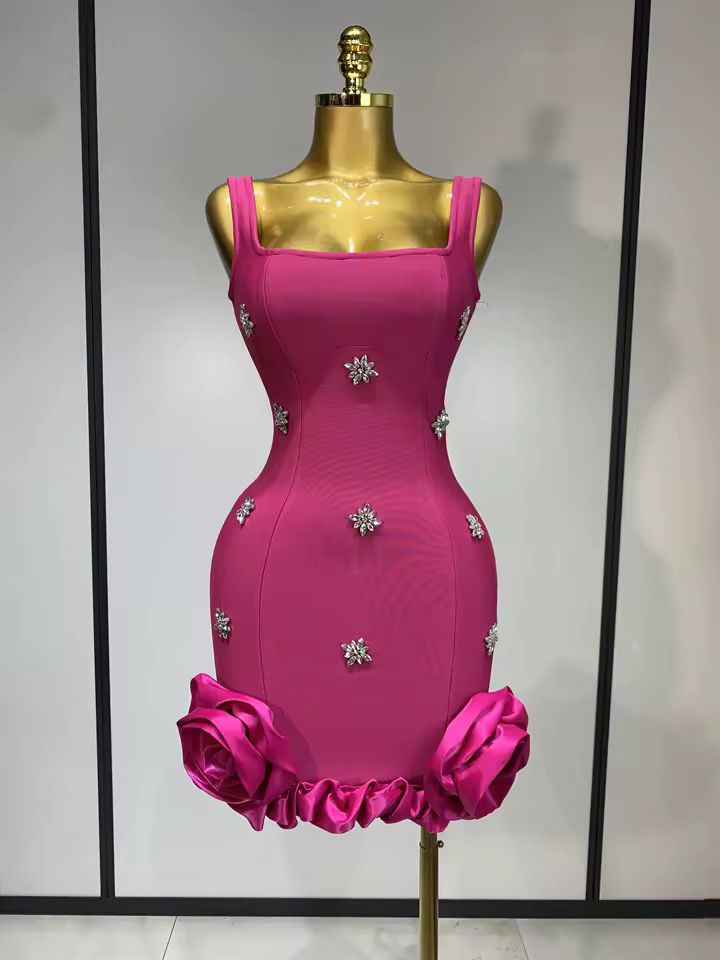 Rhinestone  mini bandage dress Pink (Pre-order)